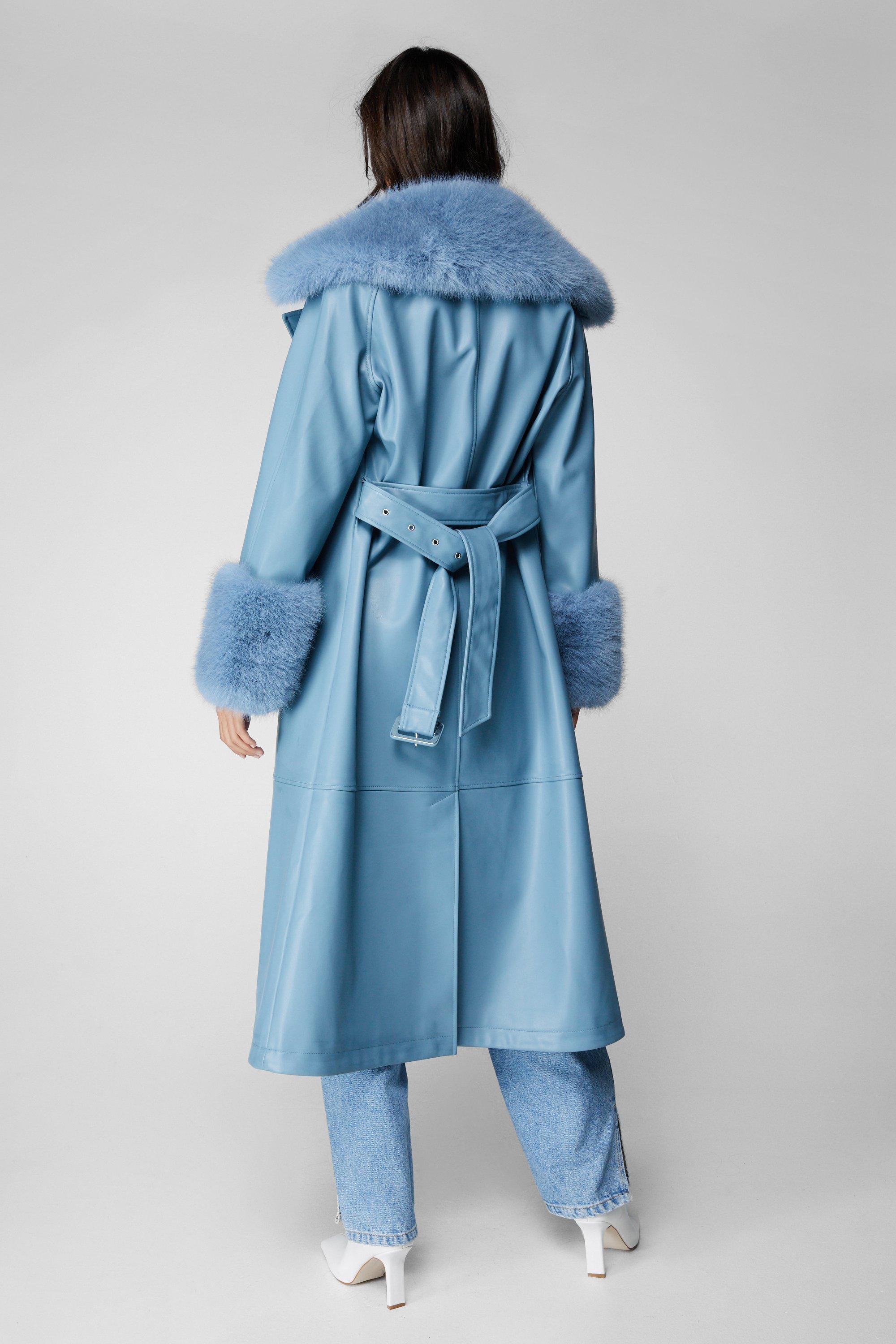 Blue fur cheap trim coat